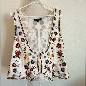 Eloquii Vest White Embroidered Boho Style Floral Cotton Women’s Size 14